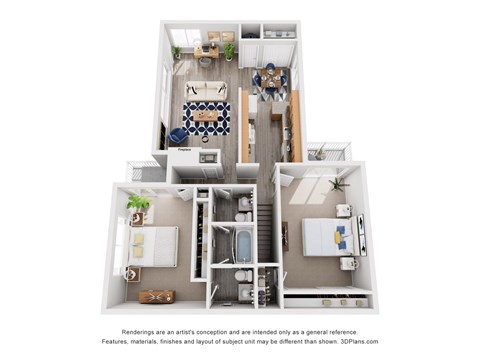 Floor plan for 2 beds, 1.5 baths, 1174 sqft